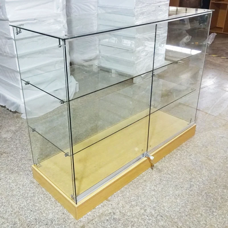 Custom. factory supplier Wood Museum souvenir jewelry glass display showcase with LED light