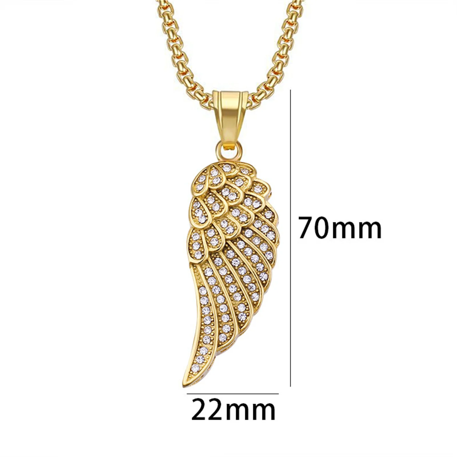 Hip Hop Iced Out Bling Angel Wing Pendant Dropshipping Gold Color Stainless Steel Rapper Necklace for Men Hiphop Jewelry Gift