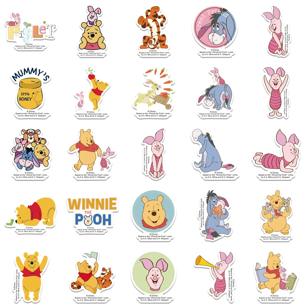 50pcs Disney Winnie the Pooh Stickers For Kids Cute Anime Decals Classic Toys For Luggage Notebook Scrapbooking Sticker