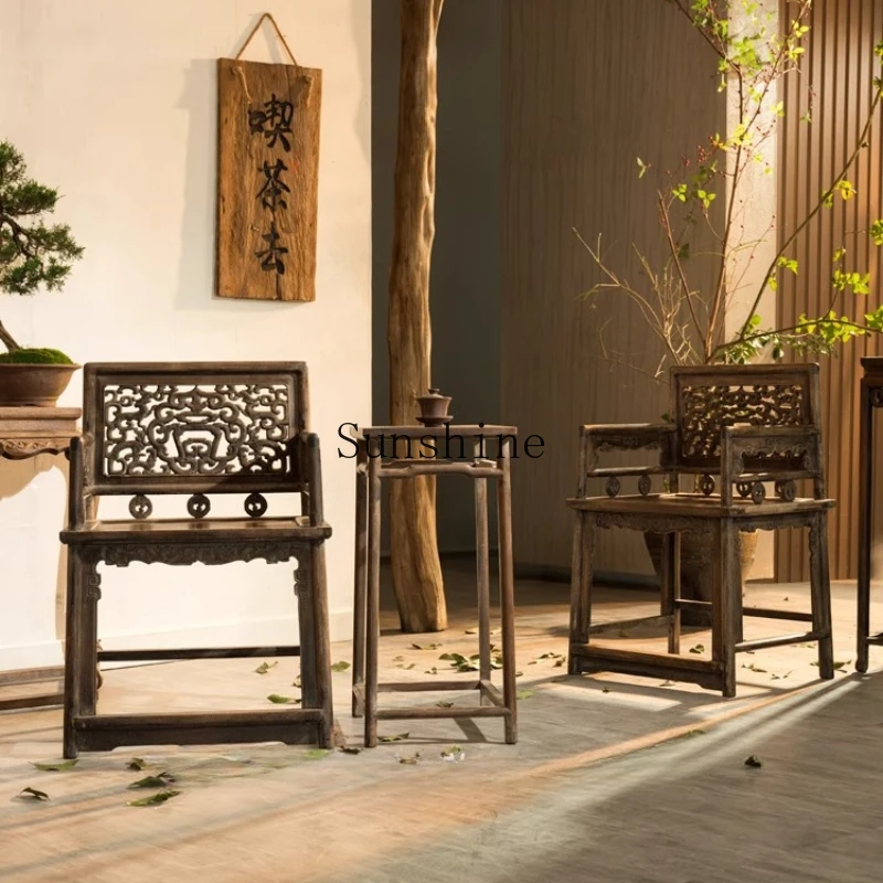 

Rose Chinese antique old goods make old armchairs three-piece set Ming and Qing classical rosewood