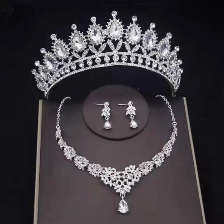 Bridal Headpiece Three-piece Set Hair Necklace Earrings Princess Crown Headband Wedding Dress Accessories
