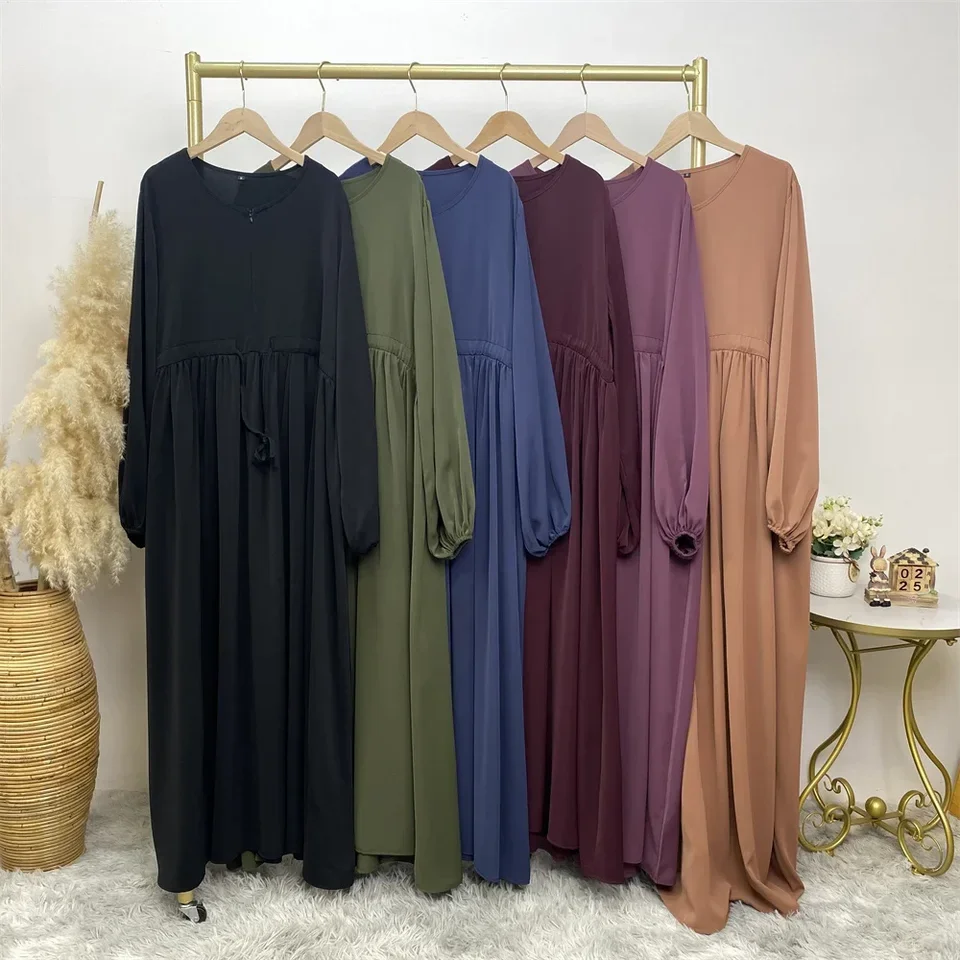 

Crepe Prayer Dress New Elegant Modern Maxi Dress High Quality EID Ramadan Modest Abaya Elastic Cuff Islam Women Muslim Clothing