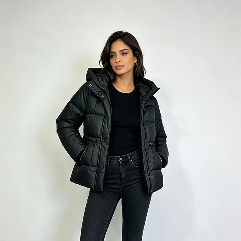 Women Slim Thicken Parkas Autumn Winter Female Warm Jacket Parkas Drawstring Waist Solid Slim Windproof Outwear Coats