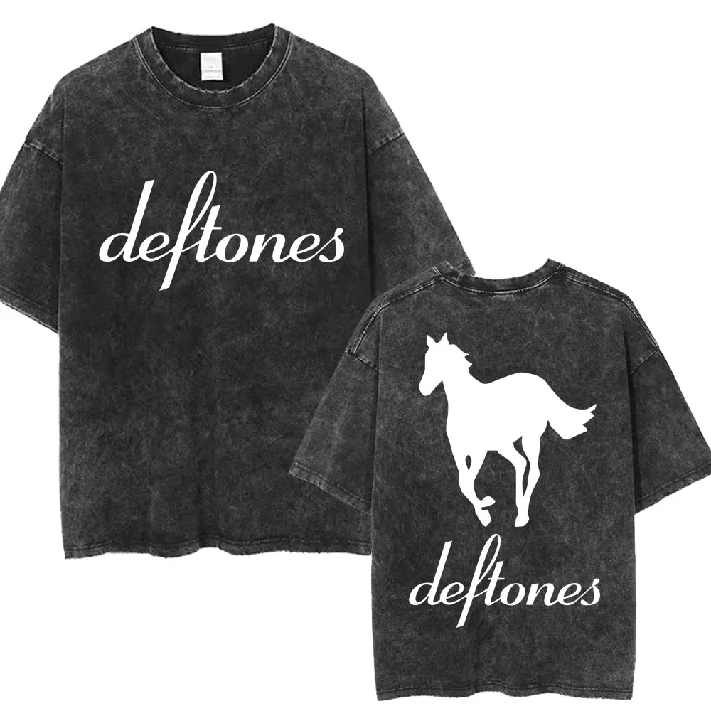 

Футболки Deftones Washed Rock Band, белый пони, музыкальный альбом, футболка в стиле хип-хоп для мужчин и женщин, винтажная футболка большого размера с пуфоном, уличная одежда