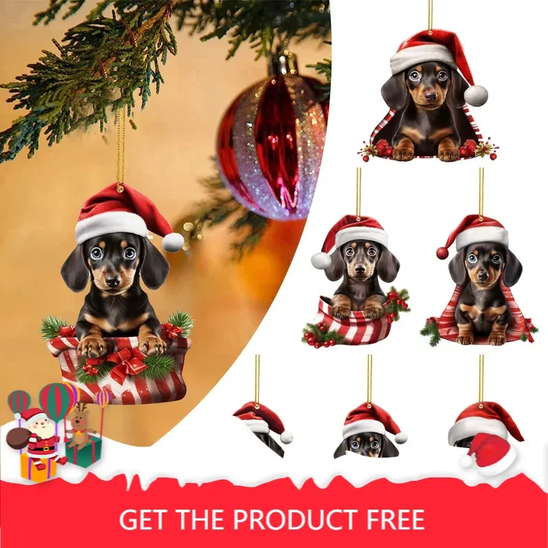 2023 New Christmas Tree Creative Puppy Car Pendant Backpack Dog Pendant Christmas Home Decoration Christmas 2D DIY Decoration