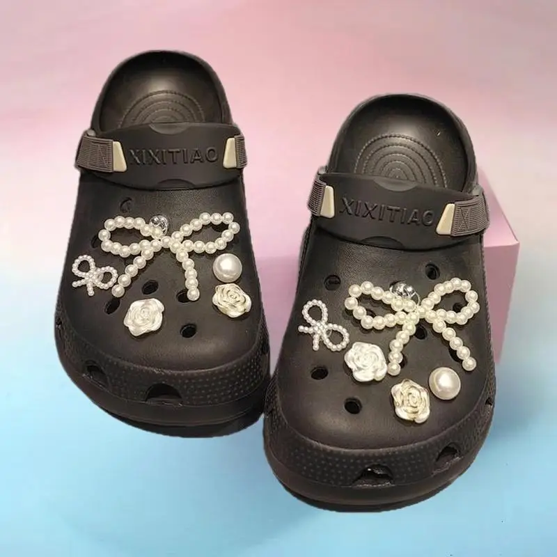 1 Set Pearl Bow Shoe Charms Pearl Flower Advanced Sneaker Shoe Fashion Clip Decorations DIY Detachable Buckle Shoes Accessories
