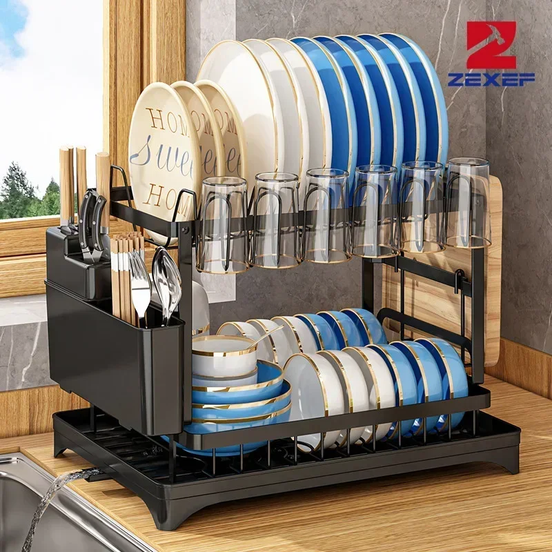 

3-Layer Stainless Steel Bowl and Dish Drying Rack Above Sink - Space-Saving Kitchen Shelf with Full 304 Drainage Pipe