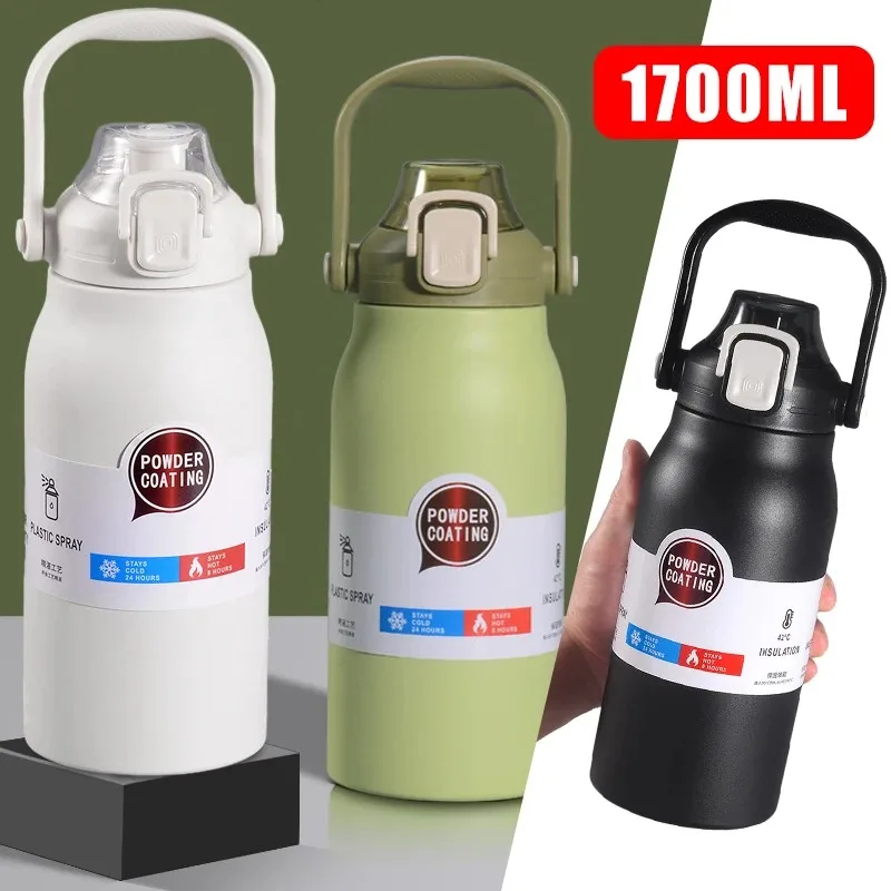 1700ml Large Capacity Thermo Bottle Stainless Steel Thermos Water Bottle with Straw Travel Thermos Mug Insulated Cup Kids Gifts