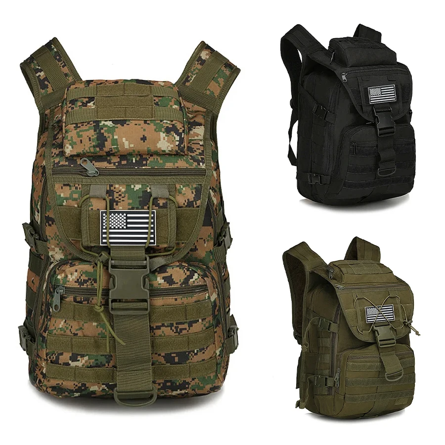 Multi functional MOLLE system backpack can be mounted with multiple compartments, layered storage, zipper opening and closing