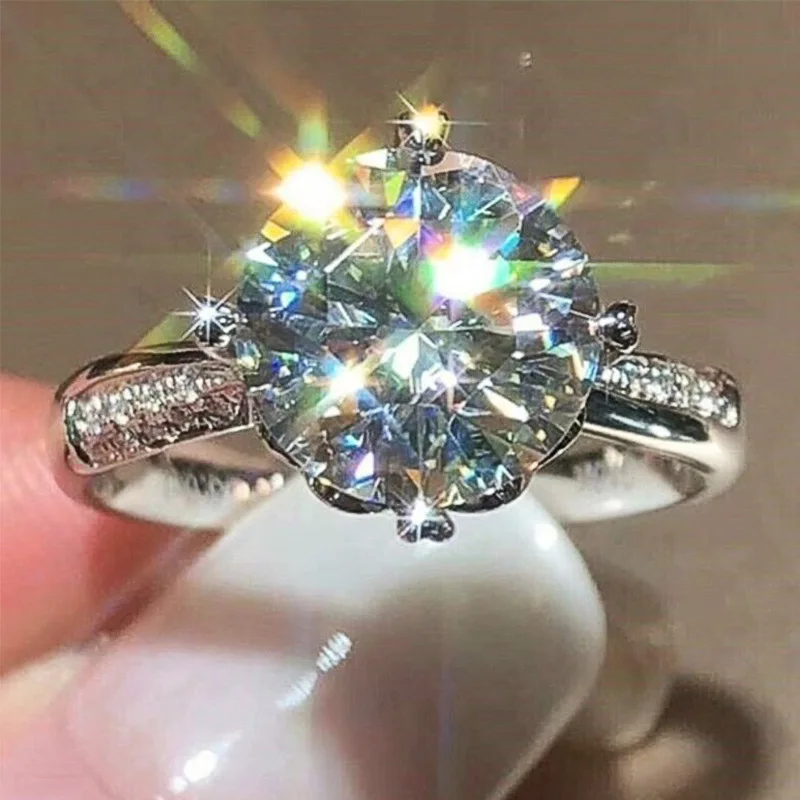 Classic Female Rings 925 Sterling Silver 6 Claws Round Shaped Shiny Zircon Rings For Women Jewelry Girlfriend Gift Anillos Mujer