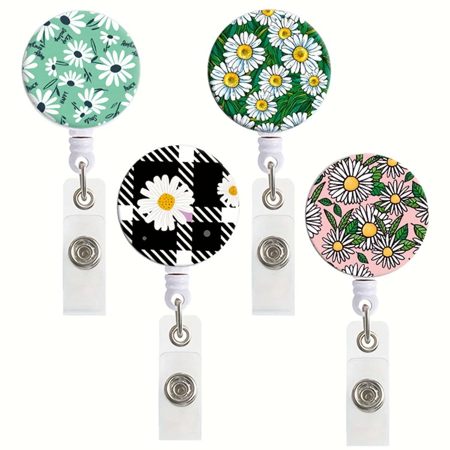 

Floral Print Badge Reel Holder 4-Pack - Durable Swivel Clip, Office and Casual Use Kitchen organizer items Sashes Clamps clips