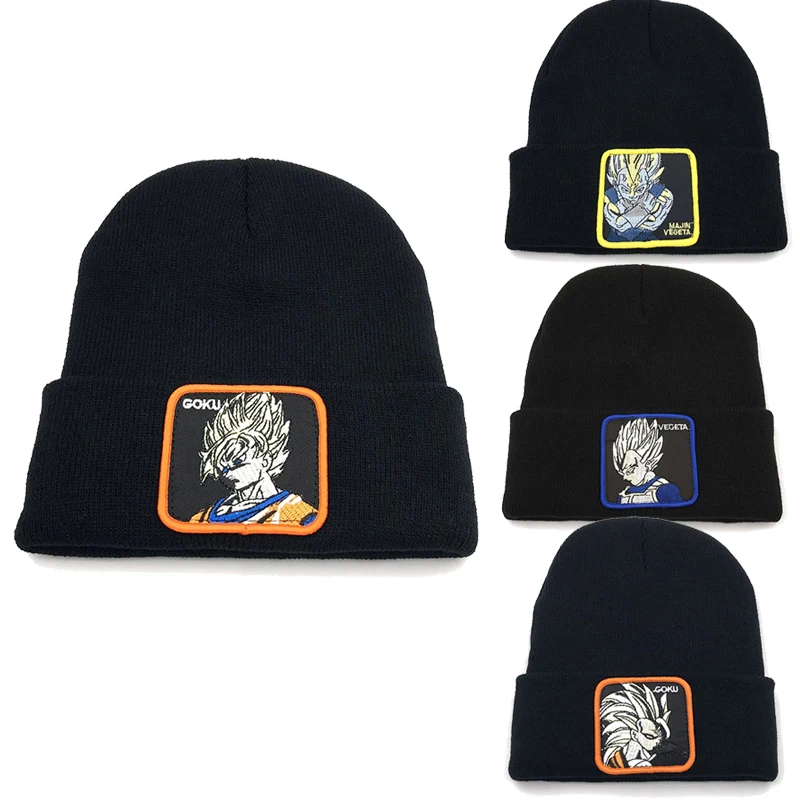 New Dragon Ball Knitted Cap Anime Son Goku Vegeta Winter Warm Beanies Hat Adult Unisex Outdoor Embroidery Bonnet Christmas Gifts