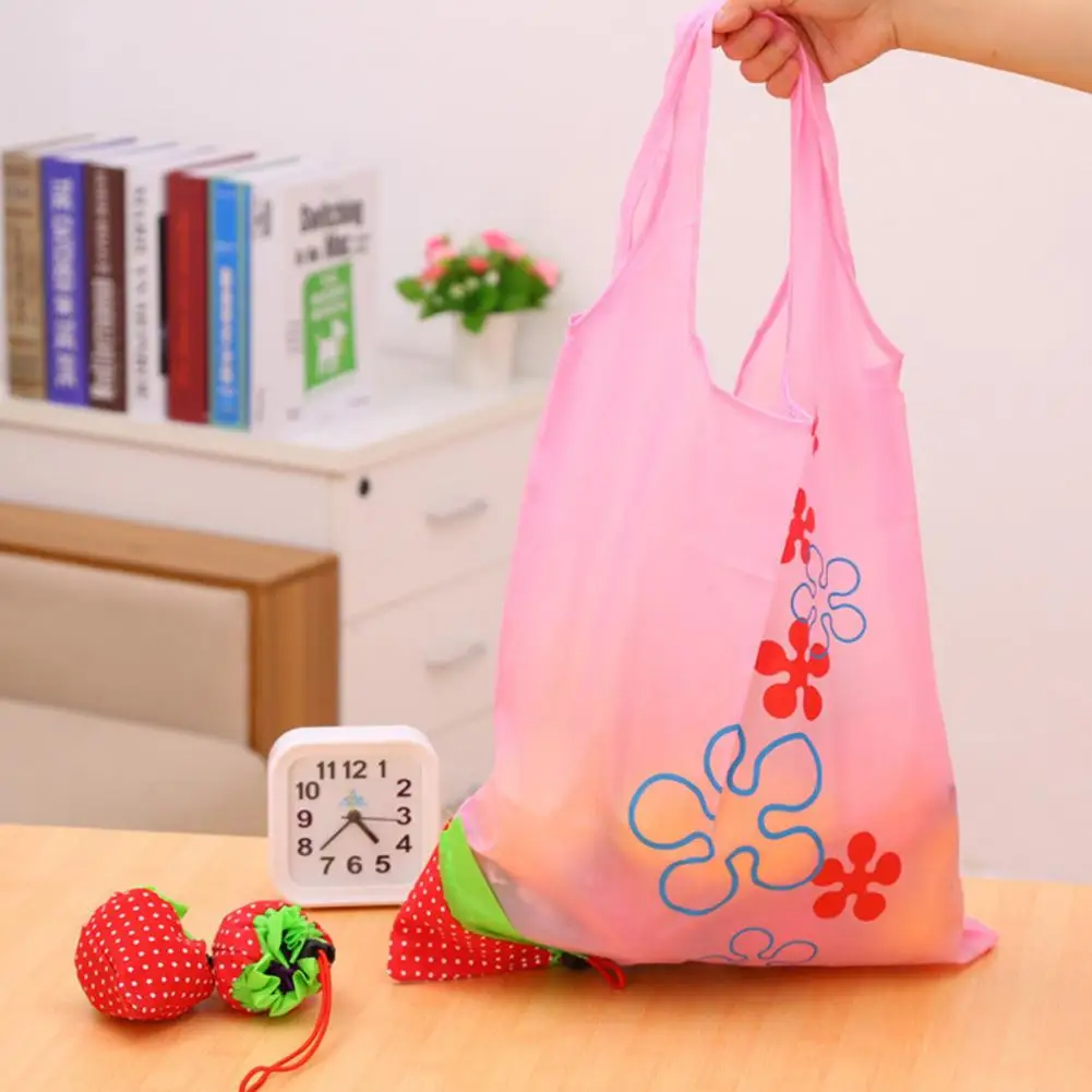 Strawberry Foldable Storage Bag Large Capacity Reusable Nylon Collapsible Strawberry Grocery Bag Shopping Bag Tote Handbag