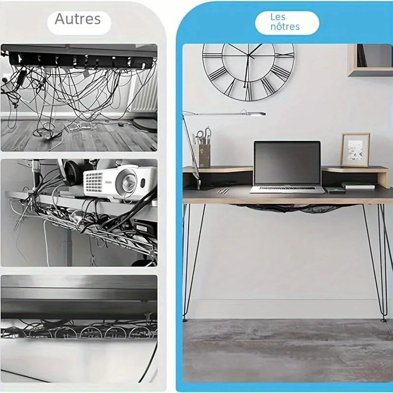 8 Hole Socket Network Pocket, Under Desk Cable Management Net, Under Table Cord Management Mesh Organizer, Flexible Wire Hiders