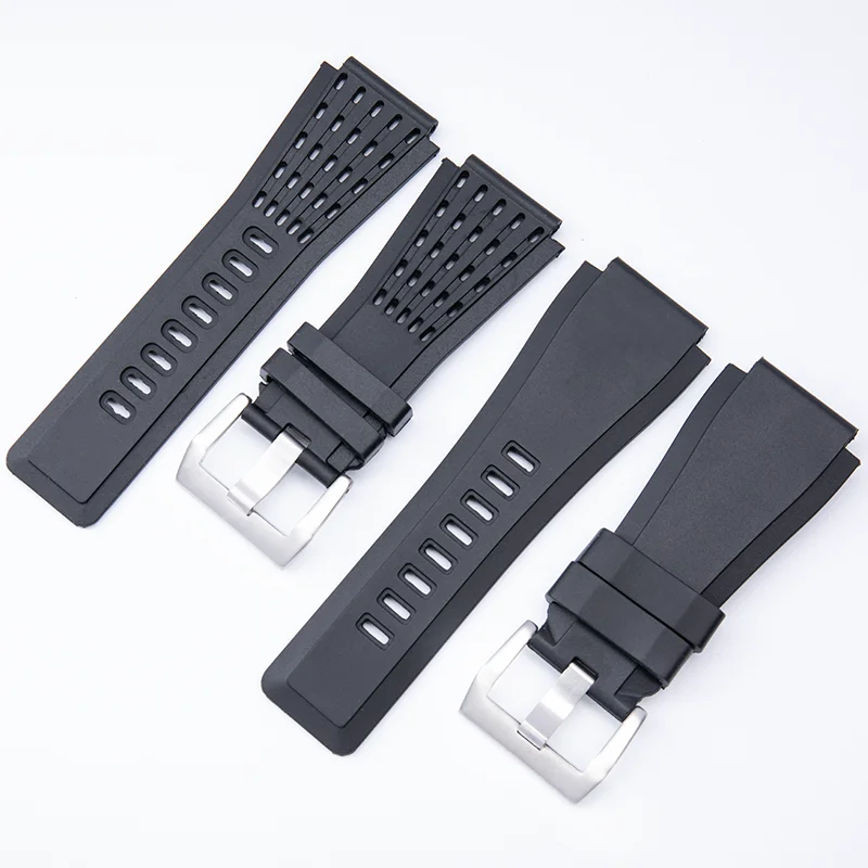 New Nature Black Blue Rubber Watchband Pin Buckle Accessories For Bell Ross Strap BR01 BR03 24mm Outdoor Waterproof Wristband