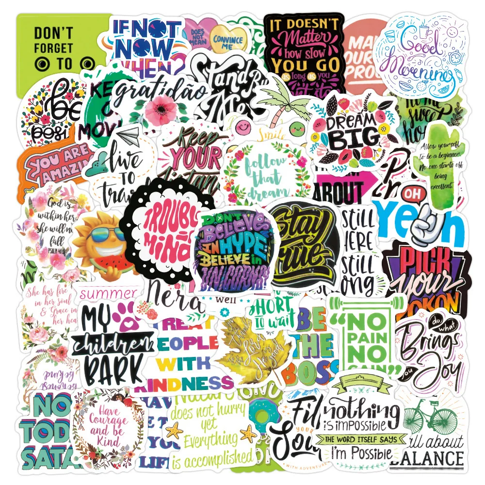 

10/30/50Pcs Vintage Motivational Phrases Cartoon Stickers Inspirational Quotes Sticker Phone Luggage Aesthetic Graffiti Decals