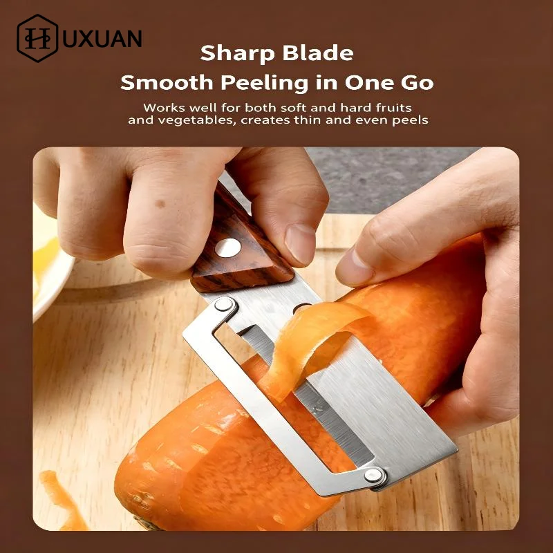 Multi-Functional Vegetable Peeler For Kitchen, Ultra-Sharp Stainless Steel Blade With Wooden Handle And Bottle Opener