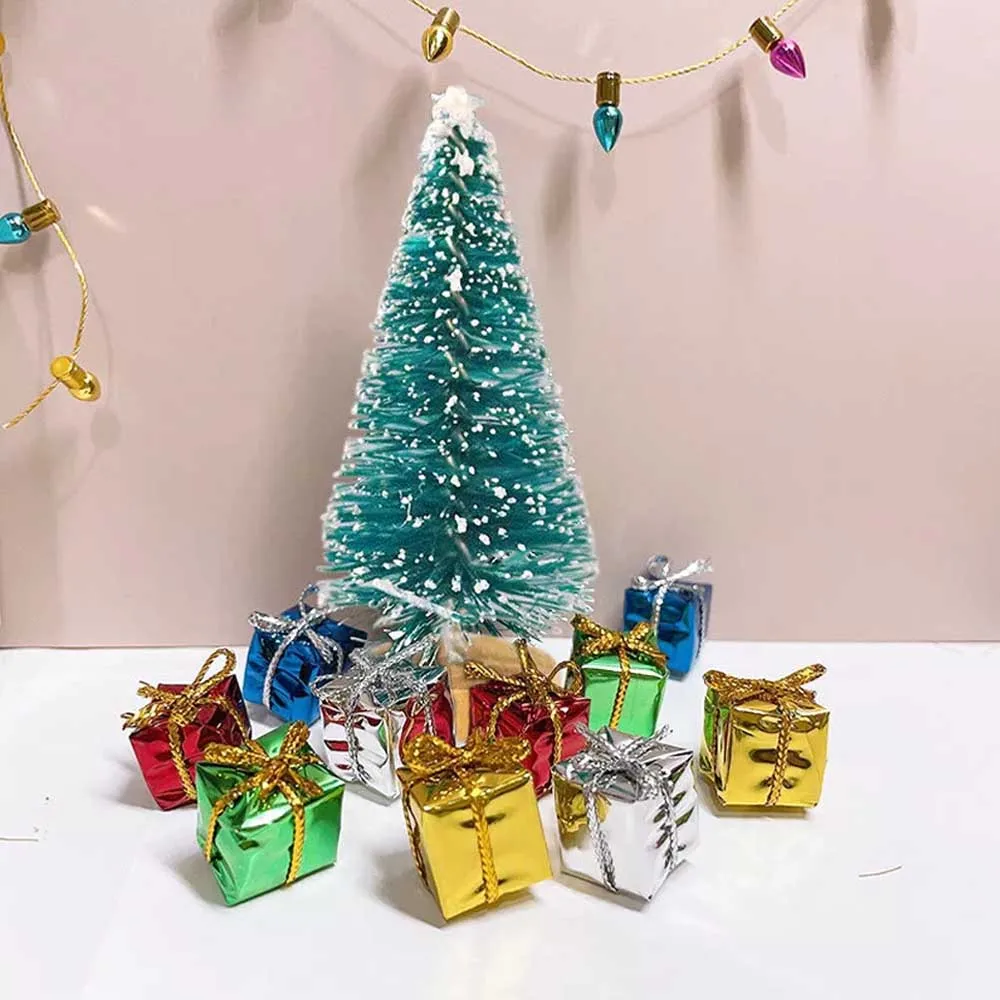 12Pcs Artificial Super Mini Wooden Christmas Tree Blue Green Tower Pine Small Sisal Christmas Tree INS Tabletop Ornament Decor