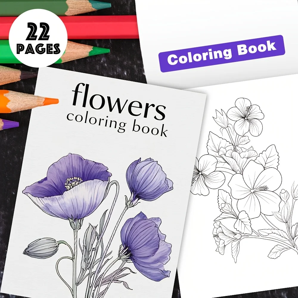 Adult Flower Coloring Book - 8.3x11.2 inch stress relief coloring book 22 art therapy illustrations to relieve anxiety and stimu
