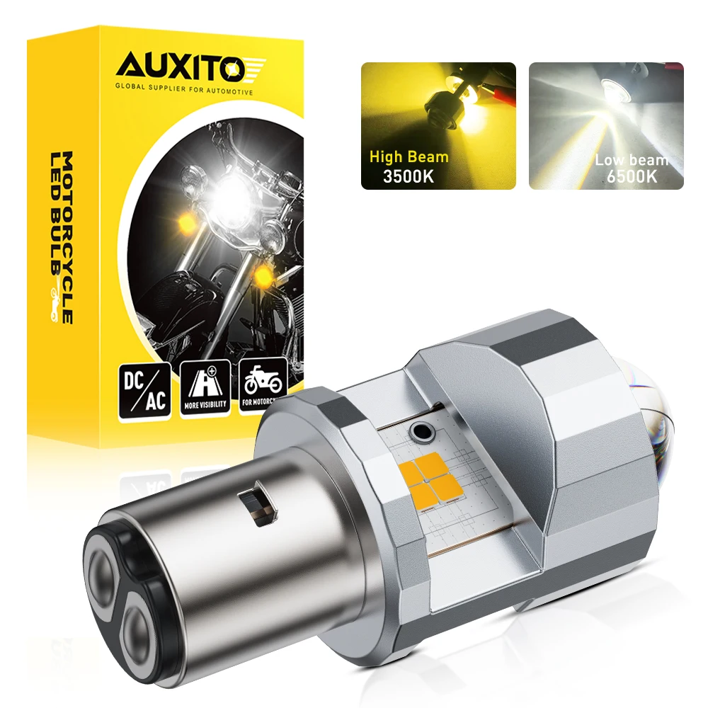 1Pc AUXITO BA20D S2 LED White+Yellow H6 Motorcycle Headlight With Lens 12V Motorbike Spotlight Hi/Lo Moto Scooter UTV ATV Lamp