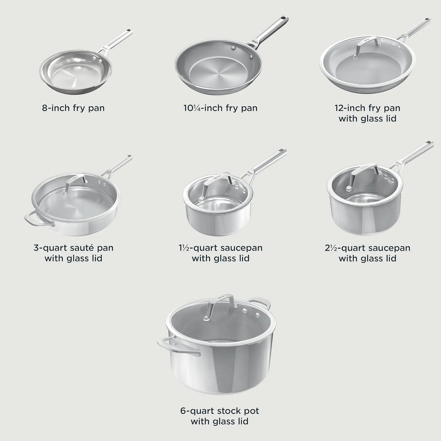 Ninja Everclad Stainless Steel Cookware 12 Piece Pots & Pans Set, All Stovetops & Induction, Oven Safe To 600°F, Tri-Ply