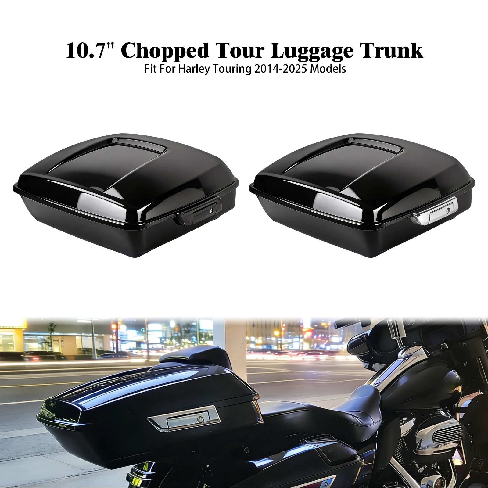 

Motorcycle 10.7'' Chopped Tour Luggage Trunk With Latches Storage Tool For Harley Touring Road King Street Electra Glide 14-25