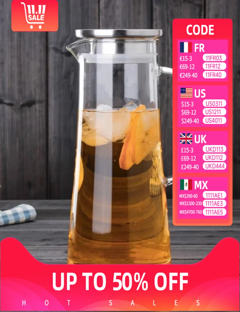 

1500ml Transparent Heat-Resistant Glass Pitcher - Hot/Cold Water, Juice & Beverage Container, Easy Clean