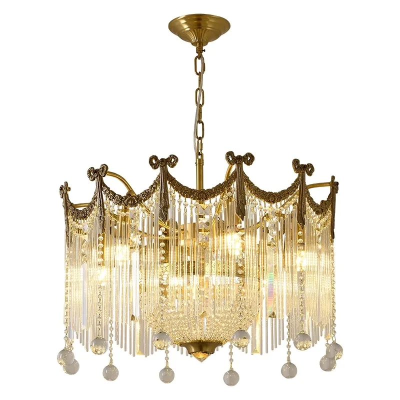 

French retro all-copper crystal chandelier American European luxury atmospheric villa living room chandelier