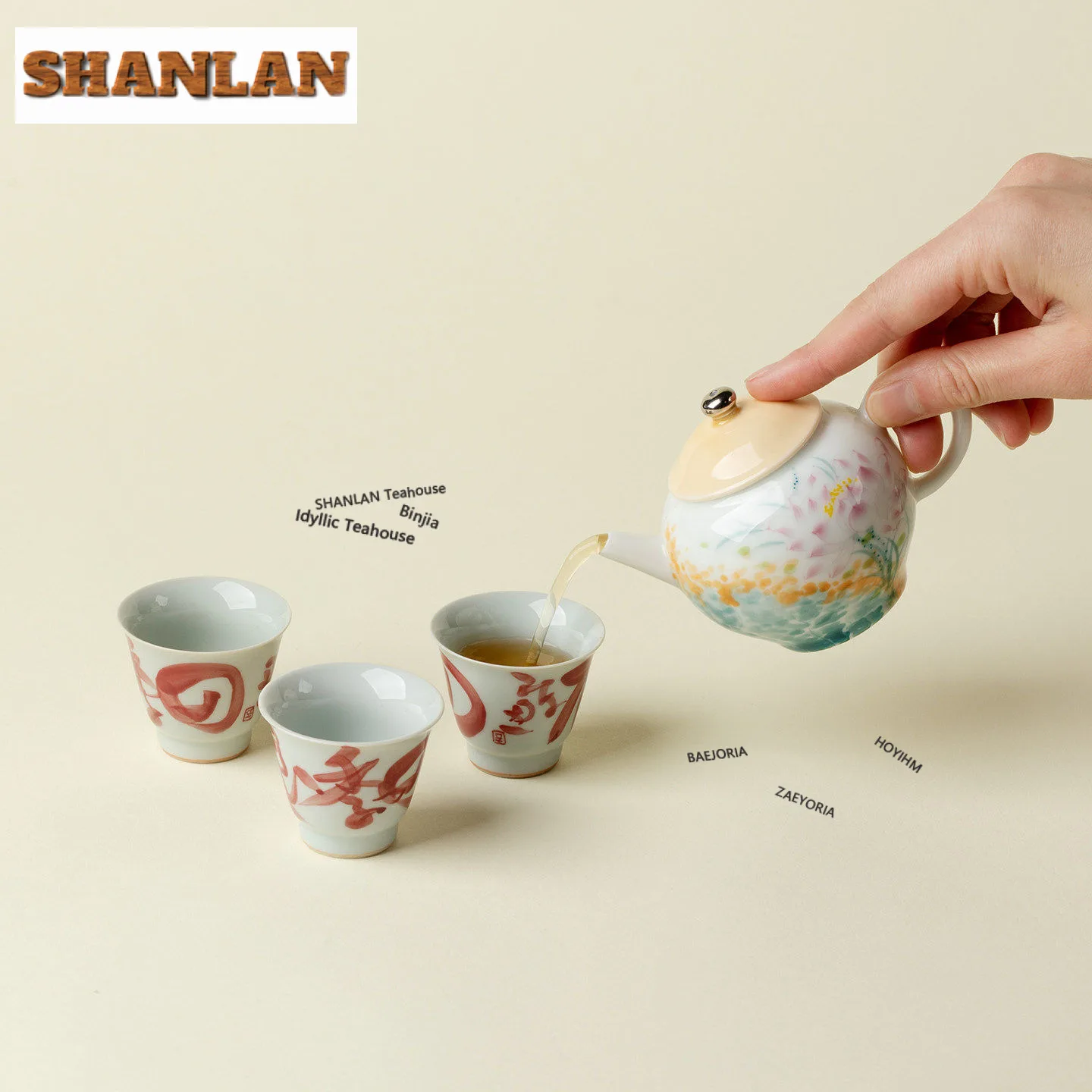 Large Cursive Script Tea Set Complete Set Aesthetic Tea Ceremony Set Household Tea Making Teapot And Tea Cup Set For Tea Craft