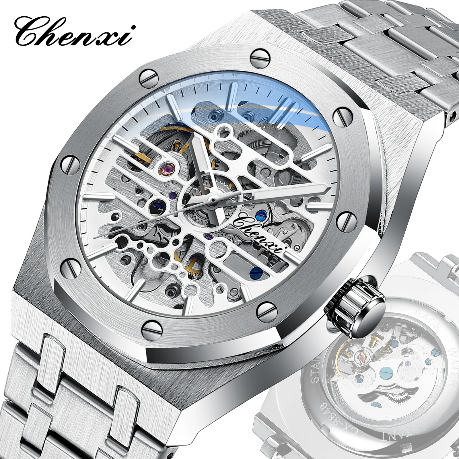 CHENXI 8848 Men's Automatic Mechanical Watch Fashion Luminous Stainless Steel Strap Waterproof Business Luxury Watches for Man