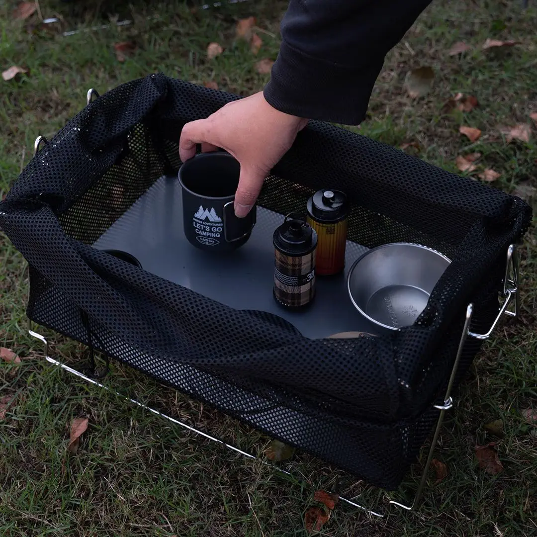 Outdoor Camping Decoration Removable Storage Basket Stainless Steel Portable Open Box Variable Folding Storage Rack