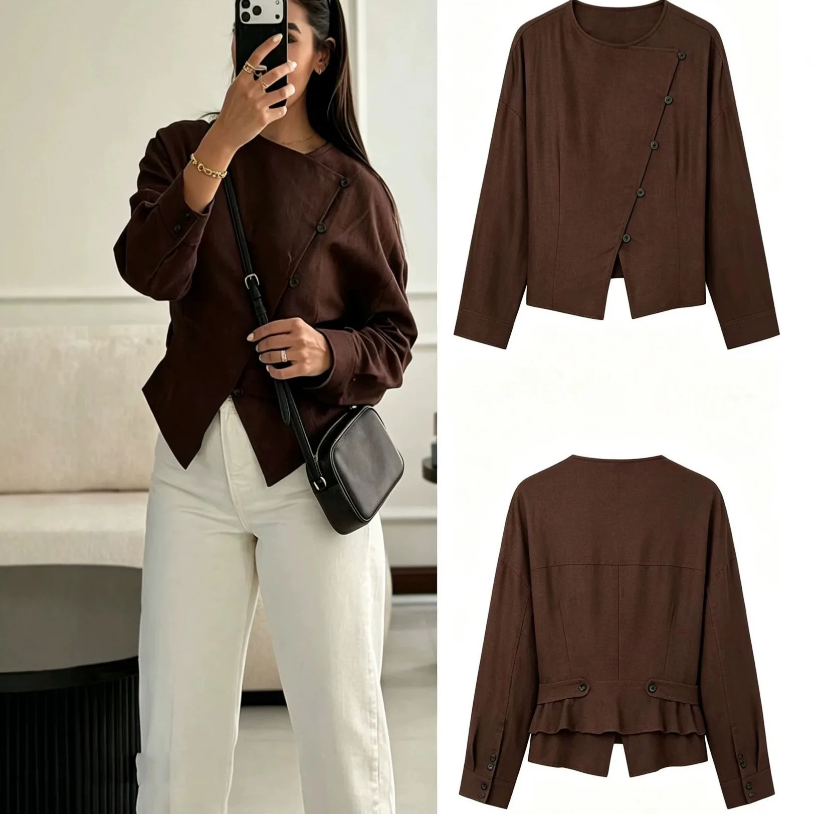 Linen Women Blazer Long Sleeve Button Down Split Hem Summer Tops Linen Blazers