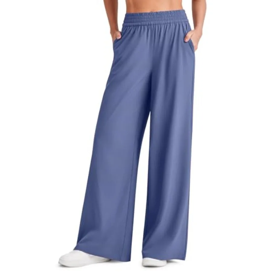 

G4Free Lightweight Summer Pants for Women Flowy Wide Leg Pants Elastic Waist Quick Dry Trouser