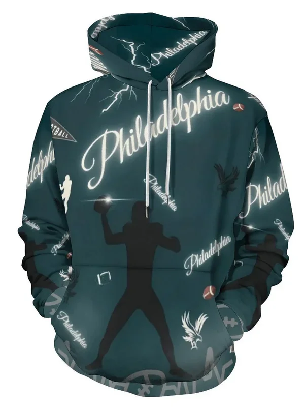Herren Philadelphia Football Eagle Silhouette 3D-Druck Hoodie Sportthema Langarm Lässiger Oversized Kapuzenpullover – Detail 1