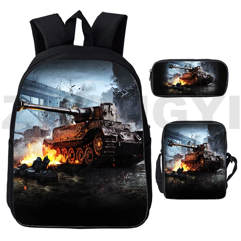 New Game World of Tanks 3D Backpacks 12/16 Inch Fashion Canvas College Kindergarten Bookbag War Thunder Large Capacity Men Bags