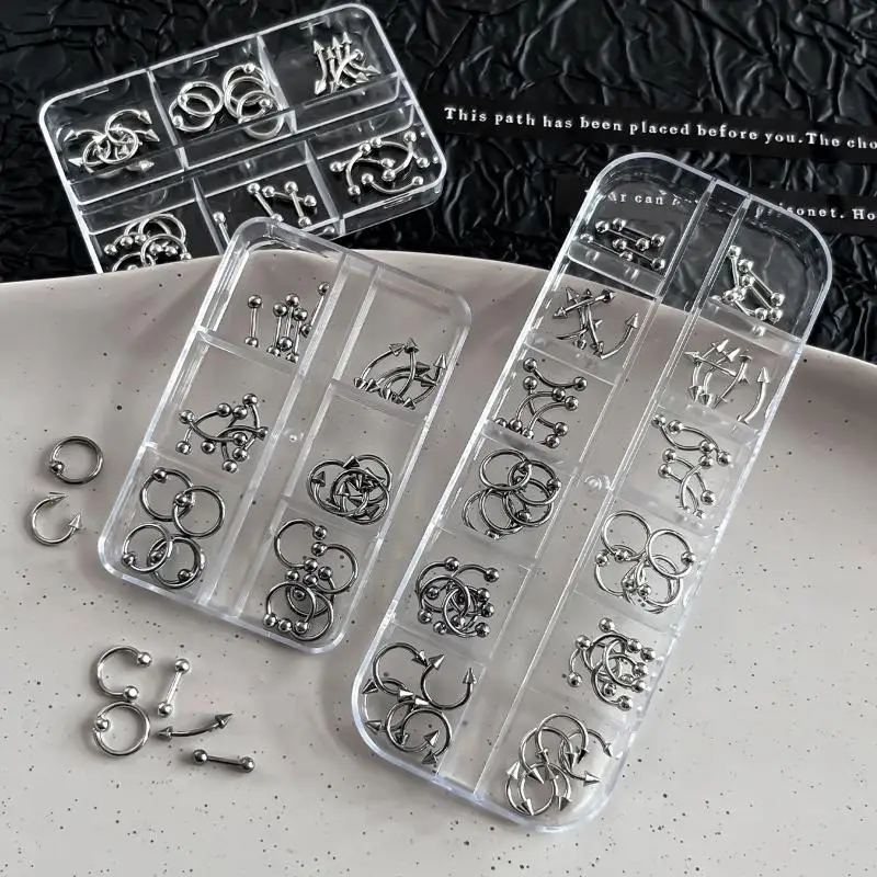 30/60 Pz/scatola In Metallo Retro Cerchio Unghie Art Charms 3D Stile Punk Nero Bianco Parti Del Chiodo Decorazione Del Chiodo Manicure Accessori