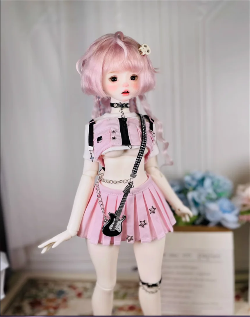 Bjd doll clothes are suitable for 4/6 points Bear Girl Bear Egg Rabbit Bean Baby Clothes Electric Voice Girl 9-piece Set JK Blue