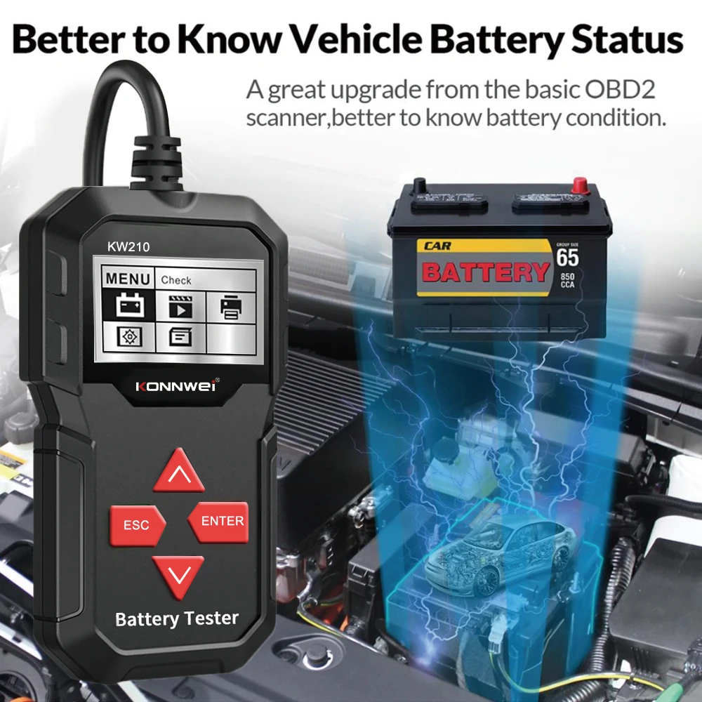 KONNWEI KW210 Automatic Smart 12V Car Battery Tester Auto Battery Analyzer 100 to 2000CCA Cranking Car Battery Tester