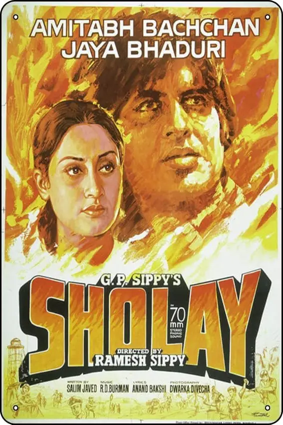 Sholay - Bollywood Cult Amitabh Bachchan Classic Hindi Movie Retro Metal Tin Sign Home Bar Patio Cave Wall Vintage Decor Novelty