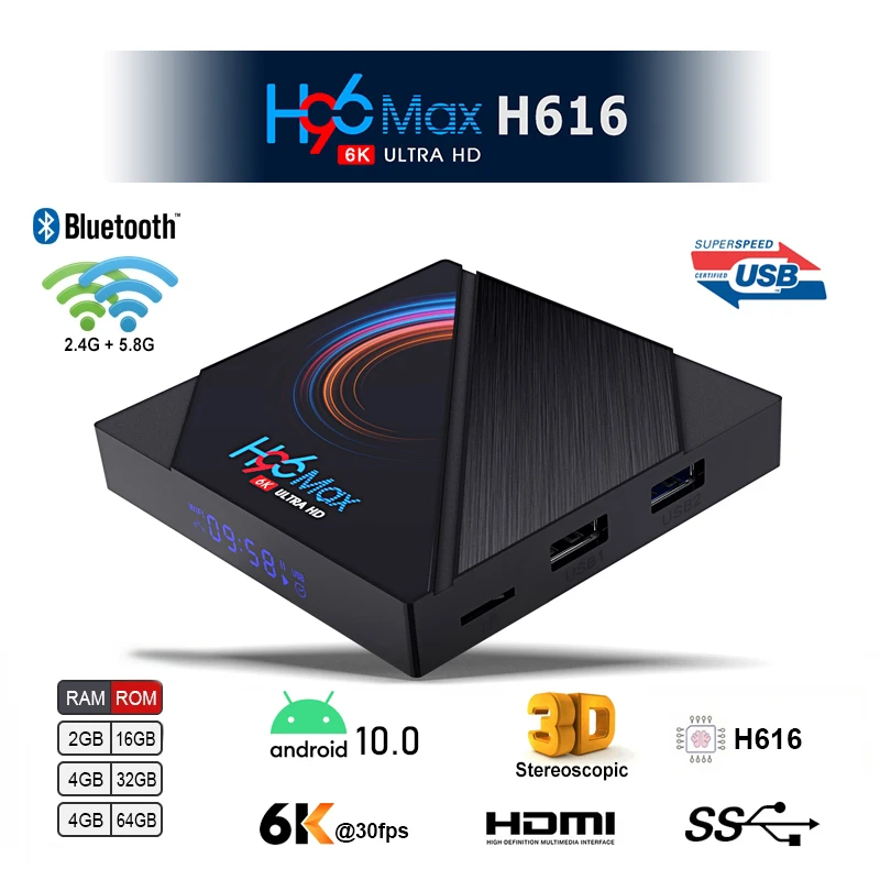 

2021 H96 MAX H616 Smart Android TV Box android 10.0 2G/4G 32GB 64GB 6K 2.4G 5.8G WIFI Support Google Player IP&TV