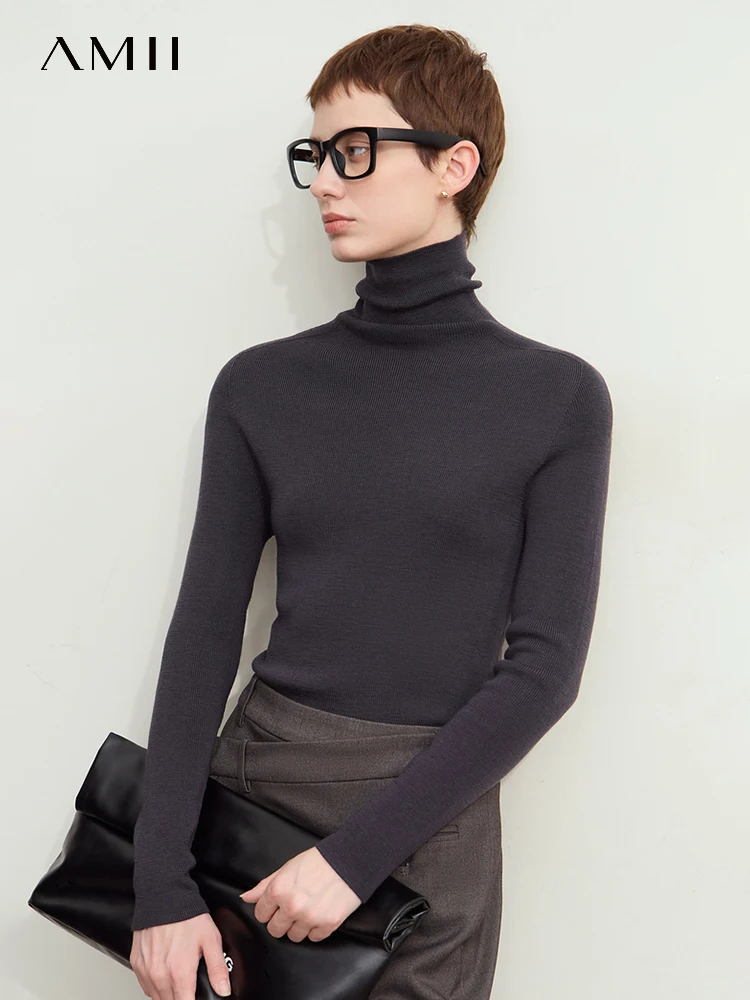 Amii Minimalism 2024 Autumn New Turtleneck Knitted Tops for Women Worsted Wool Sweaters Casual Fashion Women's Base Top 12423120