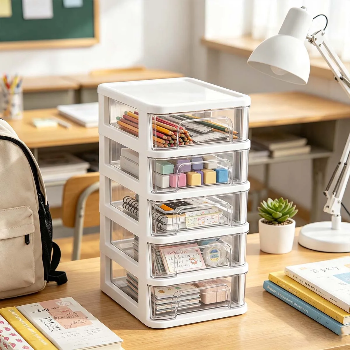 Five-layer visible-window drawer storage cabinet,stationery/cosmetics/work area organizing, back to school season,Christmas