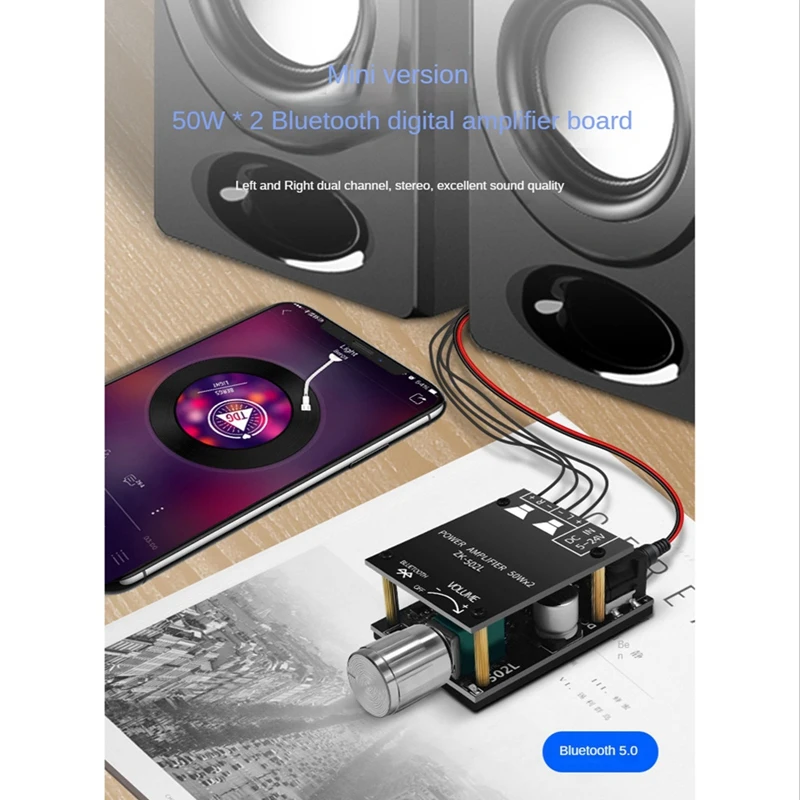 Placa de amplificador de potência digital, ZK-502L Módulo 5.0, Bluetooth, 2x50W, febre HIFI, alta potência 2.0, aprimoramento estéreo