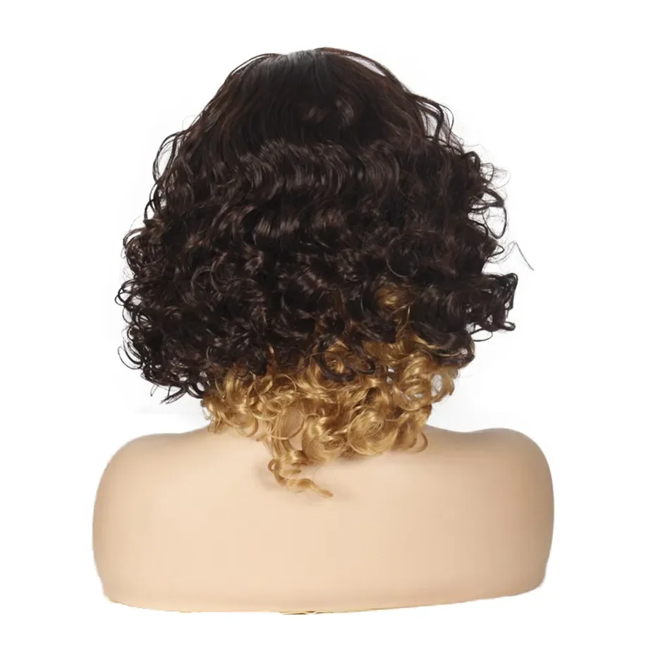 Peluca corta rizada sintética para mujer, cabello rubio mezclado marrón, peinado africano, Cosplay, 2 colores