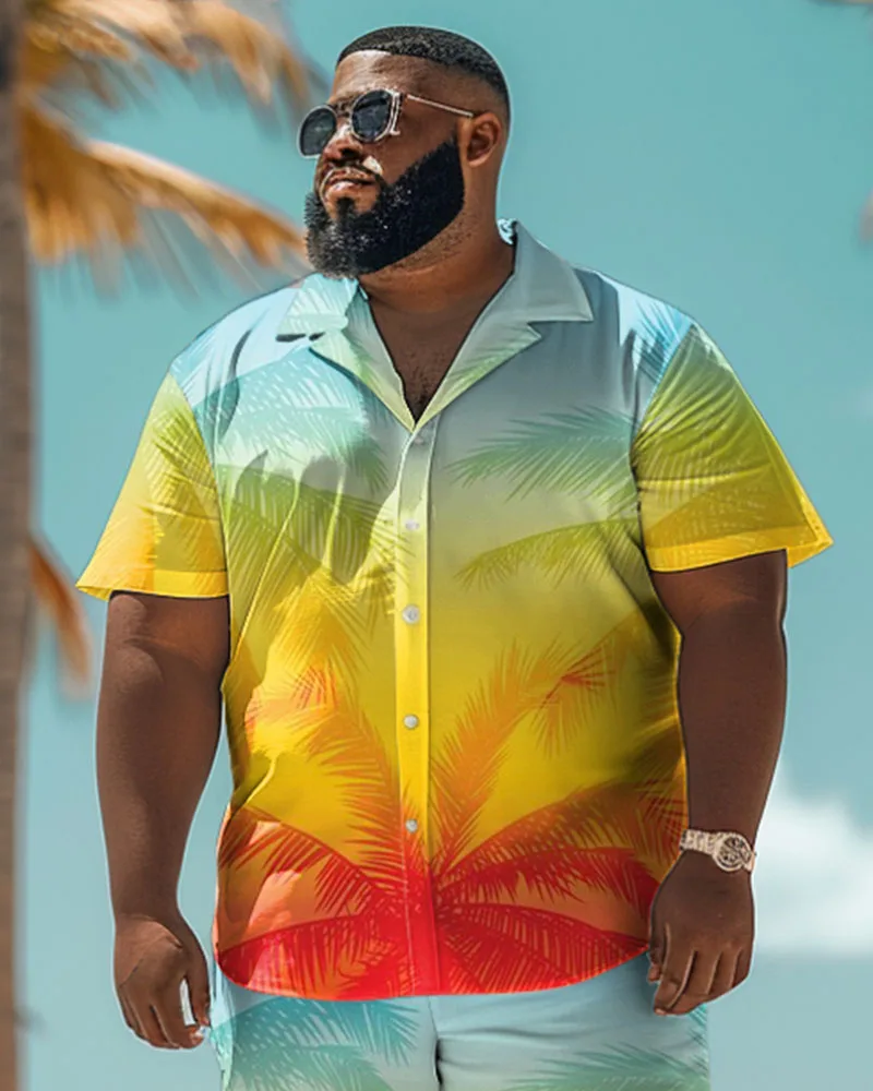 Biggmans Shirt Plus Size L-9XL for Summer Beach Men's Oversize Business Print Short Sleeve Shirt Shorts Top 7XL 8XL 9XL