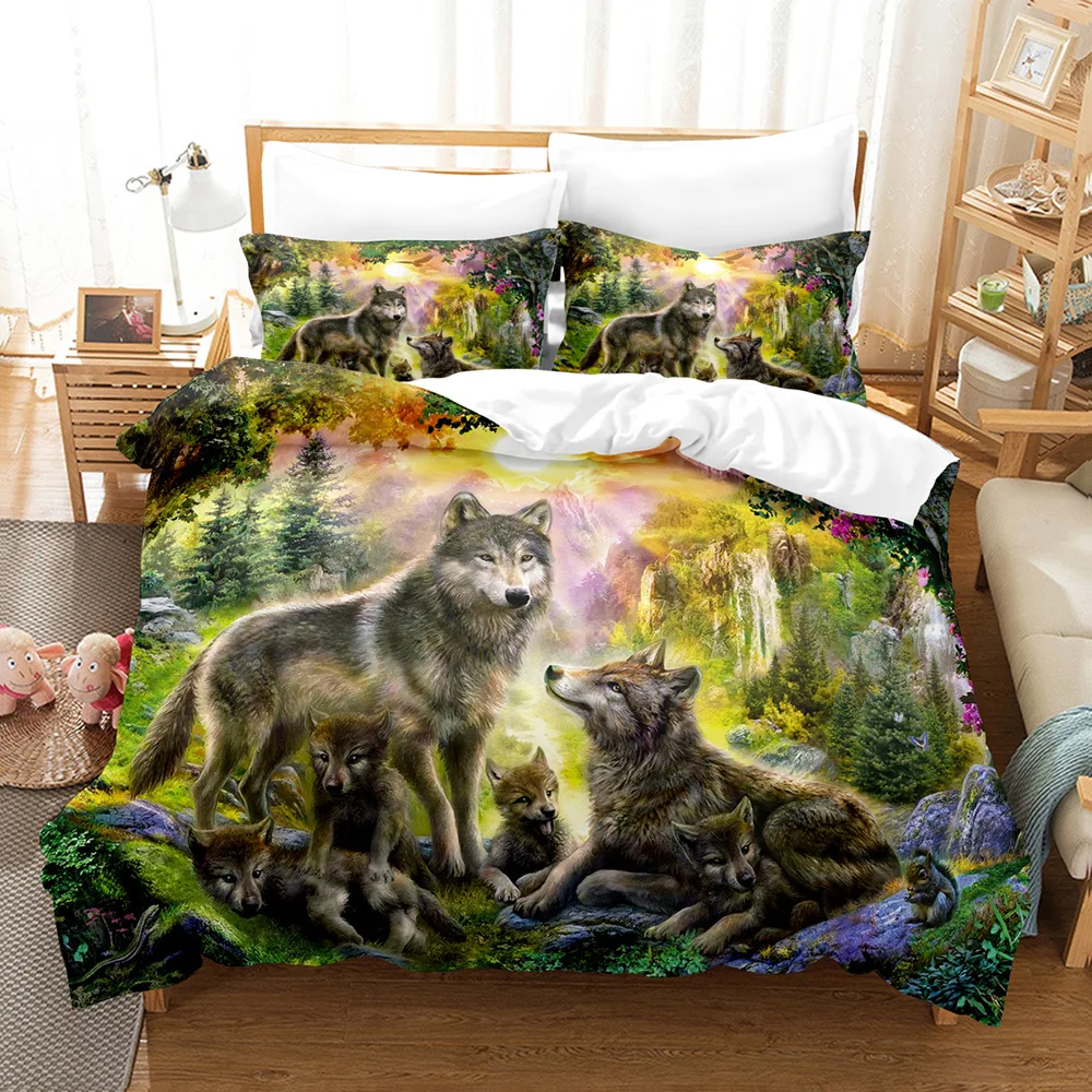 

AI Wolf Bedding Set 3D Printed Wolf Soft Luxury Brushed King Queen Twin Size Duvet Cover Set for Kids Boys’ Bedroom Decoration