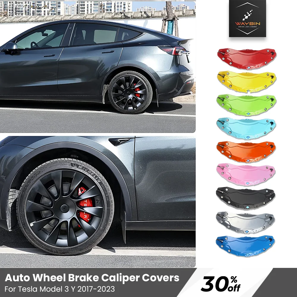 

For Tesla 2017-2023 Model Y Model 3 Brake Caliper Covers Accessories with TESLA Decals Front and Rear Brake Caliper Tuning