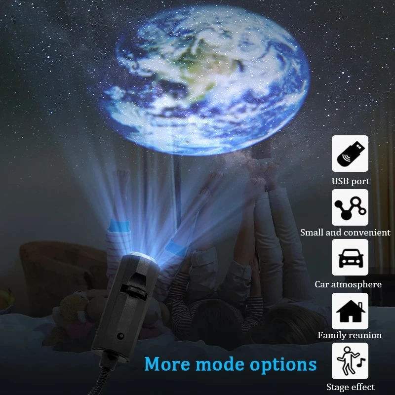 3D Moon Earth Night Light Projector Kids Cute Bedroom Background Wall Decor Projectors USB Plug Car Roof Decor Atmosphere Lamp