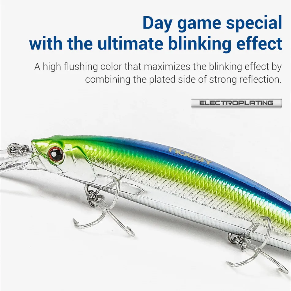 Noeby 3 stücke 11 cm 36g NEUE Farbe Sinking 0,2-3 m Minnow Angeln Köder Lange Casting große Forelle Seebarsch Salzwasser Harten Köder Wobbler – Detail 2