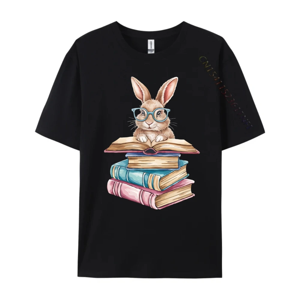 

Cute Rabbit Book Reading Bunny Oversized T Shirt Men's Clothing Grpahic Tee Breathable Clothes Cotton Short Sleeve